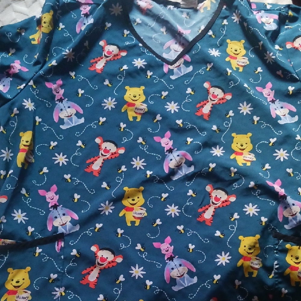 Disney Blue scrub Top with Cozy Cartoon Design